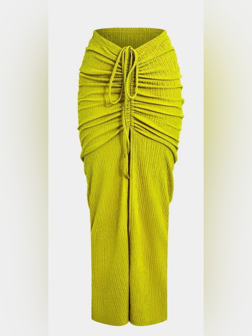 Textured Crop Top And Drawstring Ruched Skirt Set Color: Green - Picture 3 of 5